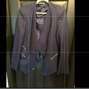 Navy Blue Open Front Zipper Blazer - Size XL.